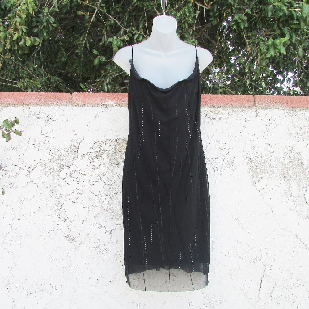 Max Studio black sheer crystal beads dress M